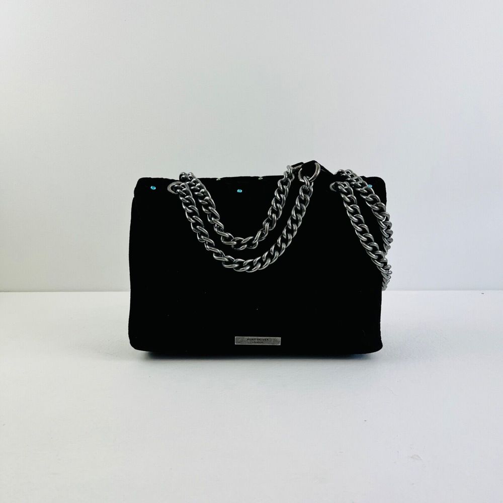 Kurt Geiger Kensington Handbag Medium  Black Velvet Rainbow Crystal Crossbody - Picture 8 of 14